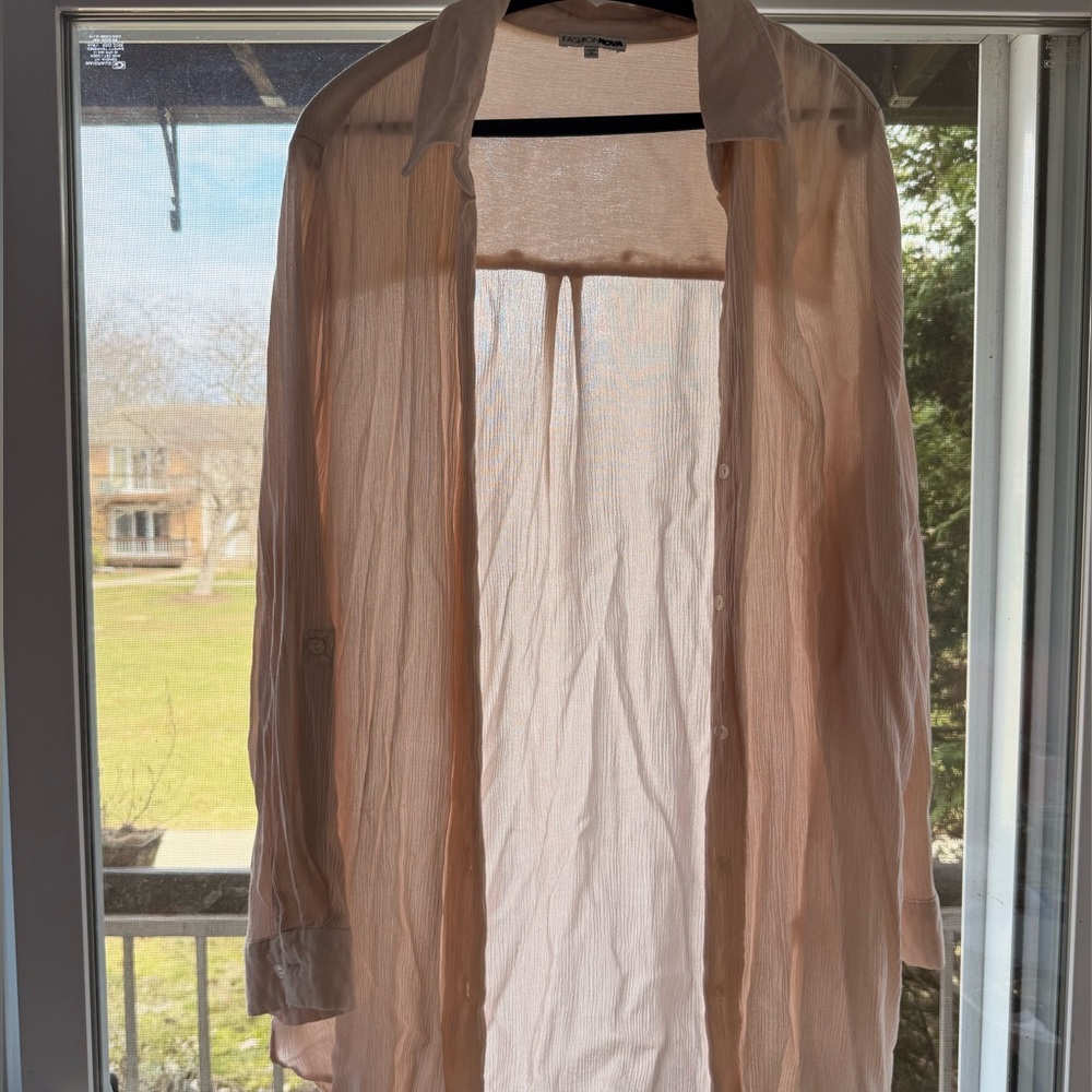 Lightweight Sheer Button-Up Shirt and Pant Set